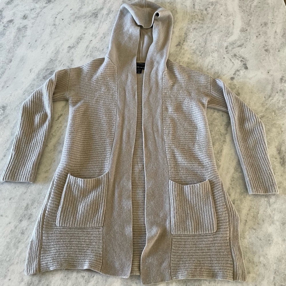 Tahari Pure Luxe 100% Cashmere Hooded Open Front Cardigan Sweater